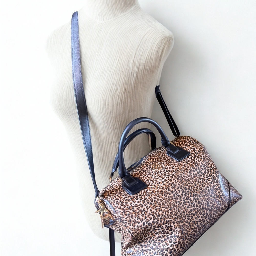 Tory Burch Leopard Print Satchel with Black Accents
